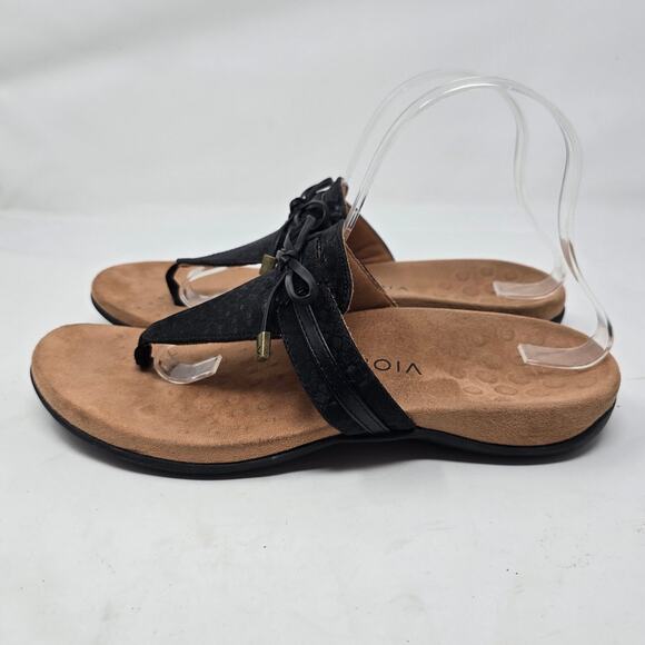 Vionic Women's Amaya Bow Thong Toe Post Sandals Summer Vacation Black Tan Sz 9.5 - Picture 4 of 7